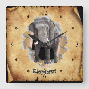 Elephant breekt door papieren zakkast! ~ vierkante klok
