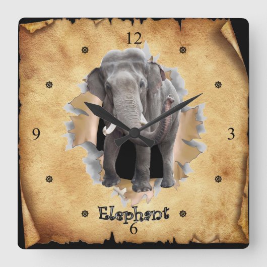 Elephant breekt door papieren zakkast! ~ vierkante klok (Voorkant)