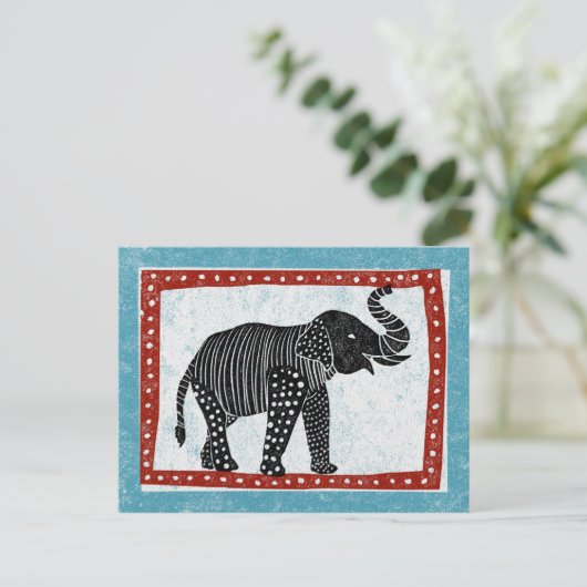 Elephant Briefkaart Blue Red Black White (Staand voorkant)