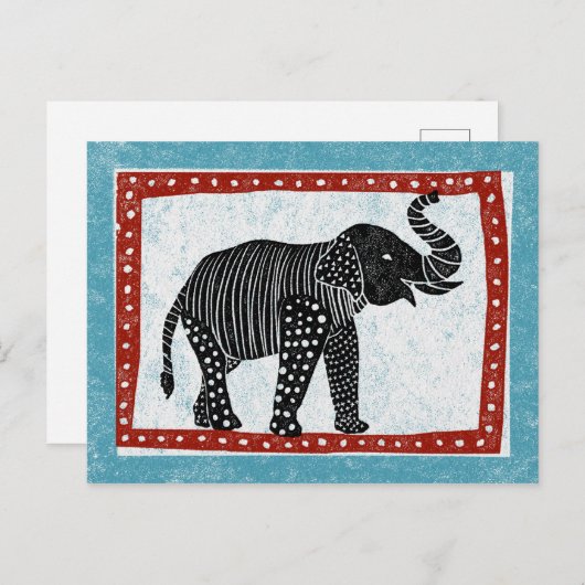 Elephant Briefkaart Blue Red Black White (Voorkant / Achterkant)