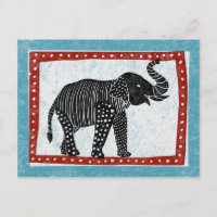 Elephant Briefkaart Blue Red Black White