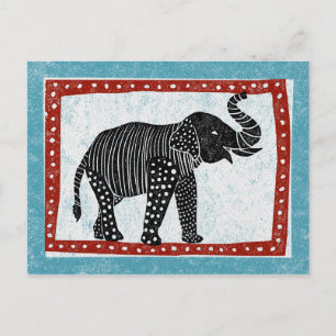 Elephant Briefkaart Blue Red Black White