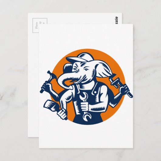 Elephant Builder Plumber Mechanic Painter Cirkel R Briefkaart (Voorkant / Achterkant)