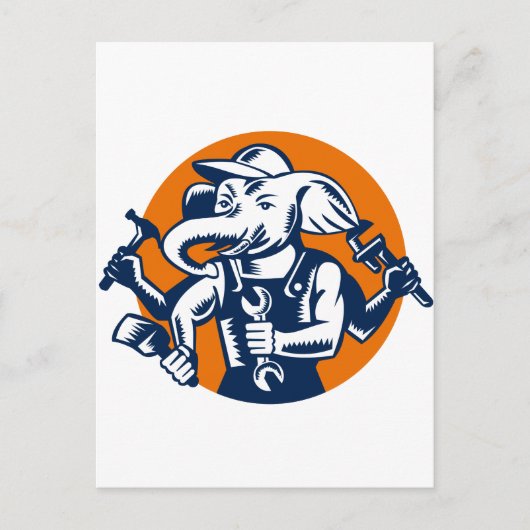 Elephant Builder Plumber Mechanic Painter Cirkel R Briefkaart (Voorkant)