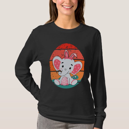 Elephant Bunny Happy Easter Eggs Retro Men Women K T-shirt (Voorkant)