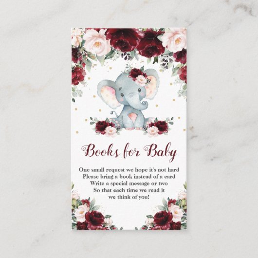 Elephant Burgundy Blush Floral Books voor Baby Informatiekaartje (Voorkant)