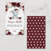 Elephant Burgundy Blush Floral Diaper Raffle Baby Informatiekaartje (Voorkant / Achterkant)