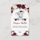 Elephant Burgundy Blush Floral Diaper Raffle Baby Informatiekaartje (Voorkant)