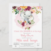 Elephant & burgundy flower baby shower-uitnodiging kaart (Voorkant)