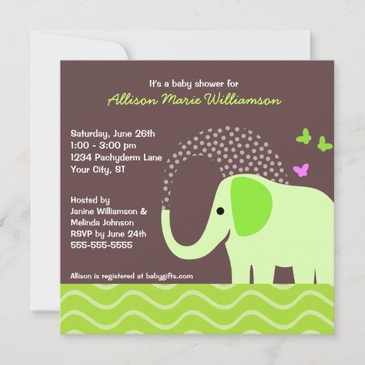 Elephant & Butterflies Baby shower Kaart (Voorkant)