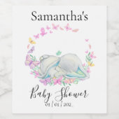 Elephant Butterflies Baby shower Wine Label Wijn Etiket (Enkel label)
