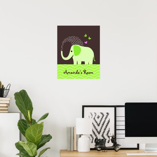 Elephant & Butterflies Poster (Thuiskantoor)