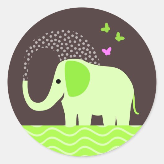 Elephant & Butterflies Ronde Sticker (Voorkant)
