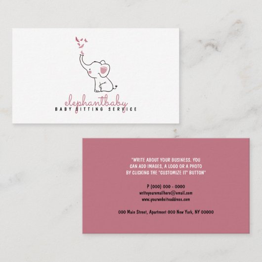 Elephant Butterflies Roze Visitekaartje (Voorkant / Achterkant)