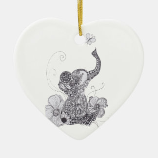 Elephant Butterfly Keramisch Ornament