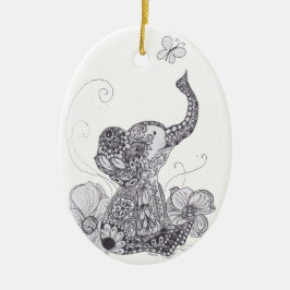 Elephant Butterfly Keramisch Ornament