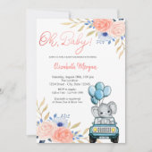 Elephant Car, Balloons Florenz Baby shower Kaart (Voorkant)
