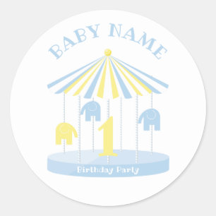 Elephant Carousel Blue First Ronde Sticker