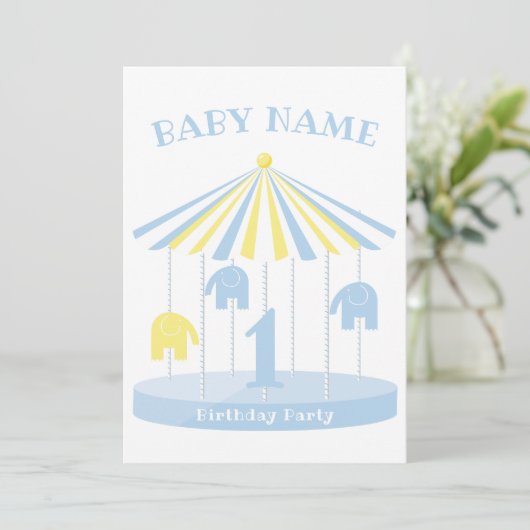 Elephant Carrousel Colorful First Uitnodiging (Staand voorkant)