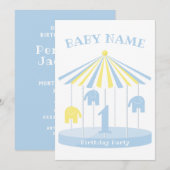 Elephant Carrousel Colorful First Uitnodiging (Voorkant / Achterkant)