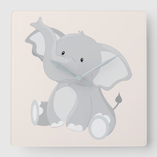 Elephant Charm Vierkante Klok (Voorkant)