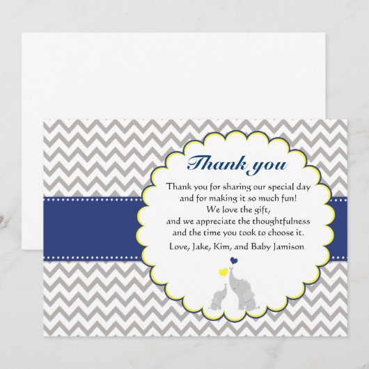 Elephant Chevron Baby shower bedankkaart (Voorkant / Achterkant)