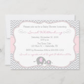 Elephant Chevron Baby shower Invitation - Roze Kaart (Voorkant)