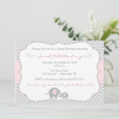 Elephant Chevron Baby shower Invitation - Roze Kaart (Staand voorkant)