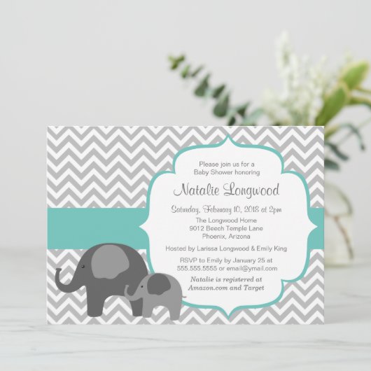 Elephant & Chevron  Baby shower Kaart (Staand voorkant)