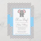 Elephant Chevron Light Blue Grey Baby shower Kaart (Voorkant / Achterkant)