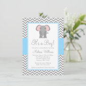 Elephant Chevron Light Blue Grey Baby shower Kaart (Staand voorkant)