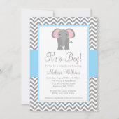 Elephant Chevron Light Blue Grey Baby shower Kaart (Voorkant)