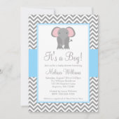 Elephant Chevron Light Blue Grey Baby shower Kaart (Voorkant)