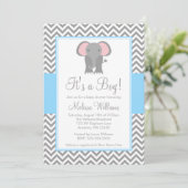 Elephant Chevron Light Blue Grey Baby shower Kaart (Staand voorkant)