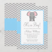 Elephant Chevron Light Blue Grey Baby shower Kaart (Voorkant / Achterkant)