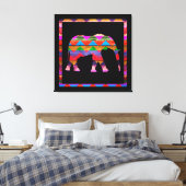 Elephant Chevron Pattern on Wood Canvas Afdruk (Insitu (Slaapkamer))