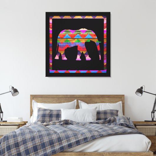 Elephant Chevron Pattern on Wood Canvas Afdruk (Insitu (Slaapkamer))