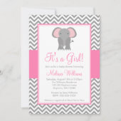 Elephant Chevron Pink Grey Girl Baby shower Kaart (Voorkant)