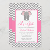 Elephant Chevron Pink Grey Girl Baby shower Kaart (Voorkant / Achterkant)