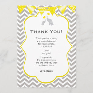 Elephant Chevron Yellow Baby shower Hartelijk dank Bedankkaart