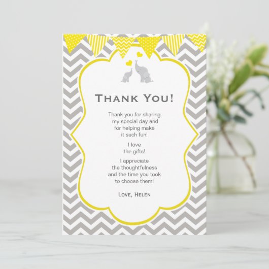 Elephant Chevron Yellow Baby shower Hartelijk dank Bedankkaart (Staand voorkant)