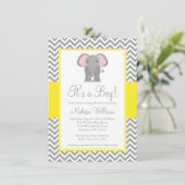 Elephant Chevron Yellow Grey Baby shower Kaart (Staand voorkant)