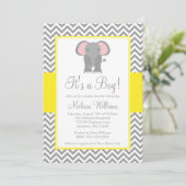 Elephant Chevron Yellow Grey Baby shower Kaart (Staand voorkant)