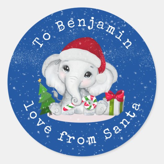 Elephant Childs Name Love of Santa Kerstman Ronde Sticker (Voorkant)
