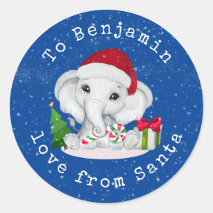 Elephant Childs Name Love of Santa Kerstman Ronde Sticker