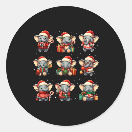 Elephant Christmas Funny Elephant Lover Pajama Men Ronde Sticker (Voorkant)