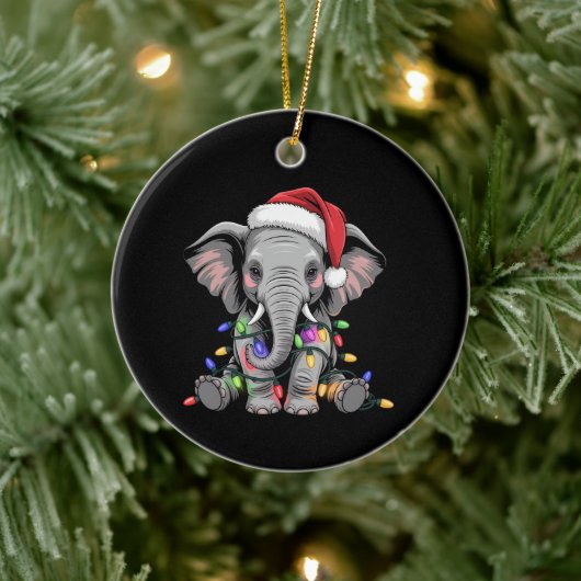 Elephant Christmas Lights Xmas Holiday Wild Animal Keramisch Ornament (Boom)