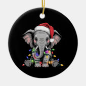 Elephant Christmas Lights Xmas Holiday Wild Animal Keramisch Ornament (Voorkant)