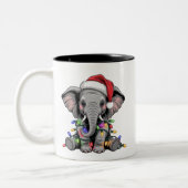 Elephant Christmas Lights Xmas Holiday Wild Animal Tweekleurige Koffiemok (Links)