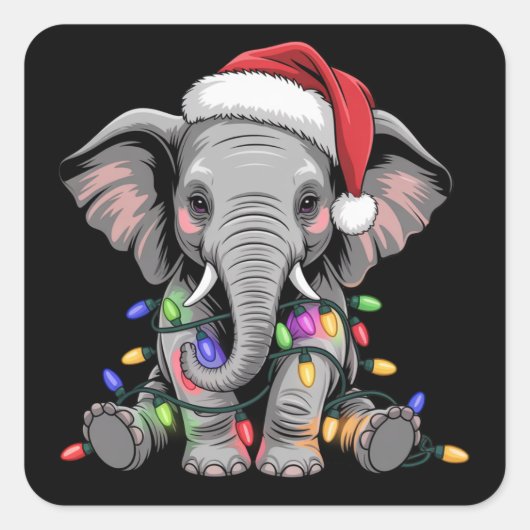 Elephant Christmas Lights Xmas Holiday Wild Animal Vierkante Sticker (Voorkant)